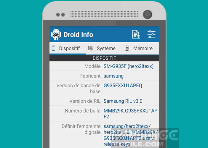 Utilitaire Droid Hardware Info pour obtenir des infos sur le CPU