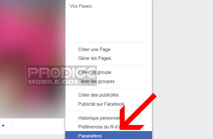 Ouvrez les paramètres Facebook à partir de votre navigateur web