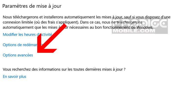 Modifier les paramètres avancés de Windows Update