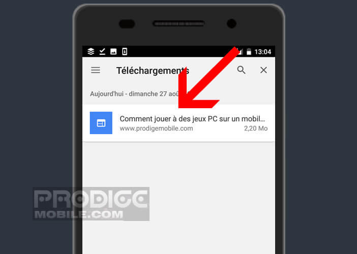 Ouvrir une page sauvegardée depuis la rubrique téléchargement de Chrome