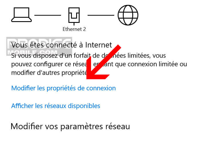 Afficher les propriétés de votre connexion Windows