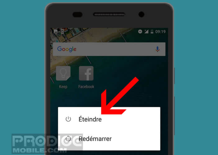 Appuyez sur la touche Power pour arrêter Android