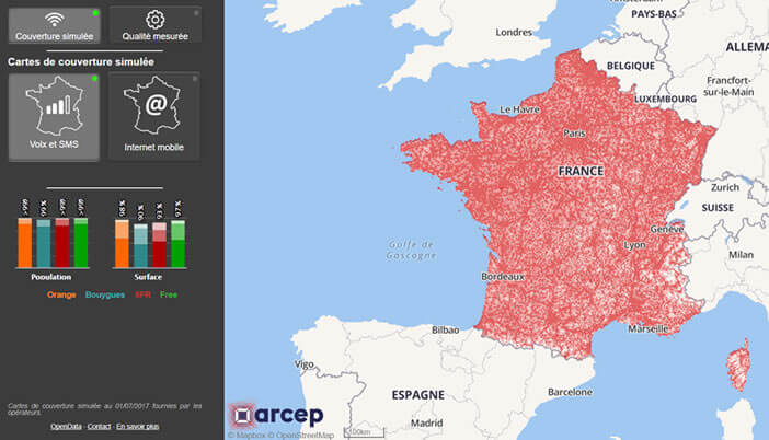 Carte de l’Arcep pour connaitre la couverture 4G de votre opérateur mobile