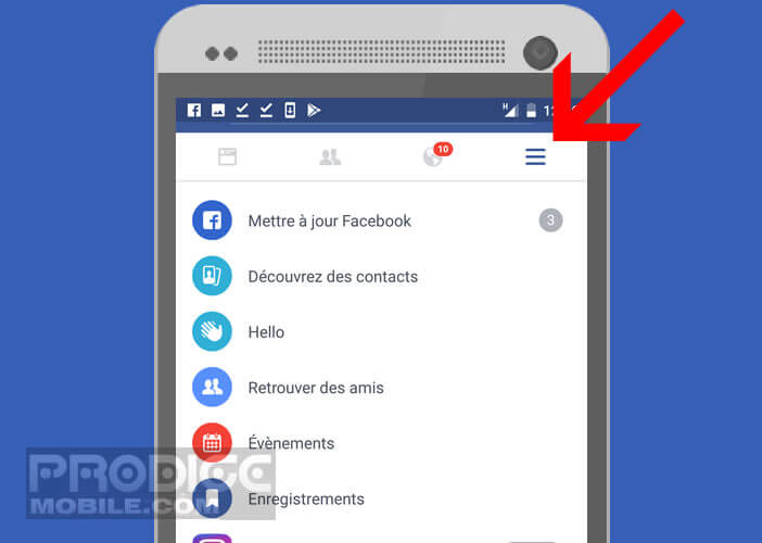 Accéder au menu Facebook sur l’application Android