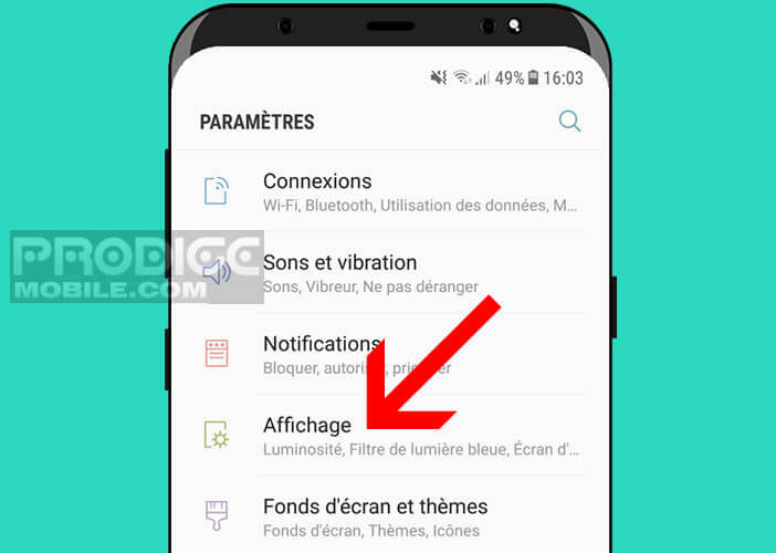 Accéder aux paramètres d’affichage du Galaxy S8