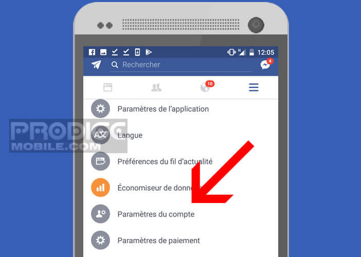 Paramètres de votre compte Facebook sur Android