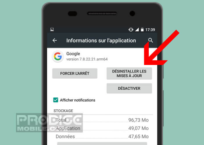 Désinstaller les mises à jour sur l’application Google