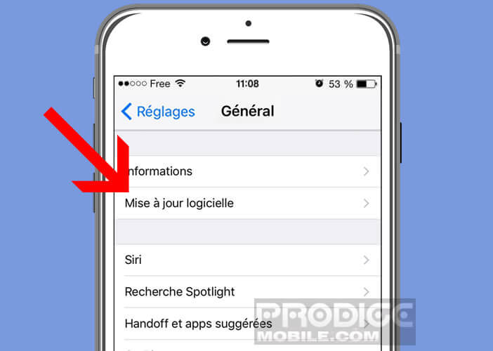 Lancer la recherche de mise à jour logicielle de l’iPhone