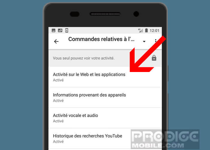 Activer l’option activité sur le web et les applications