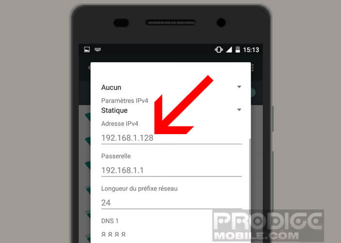 Entrer une adresse IPv4 statique