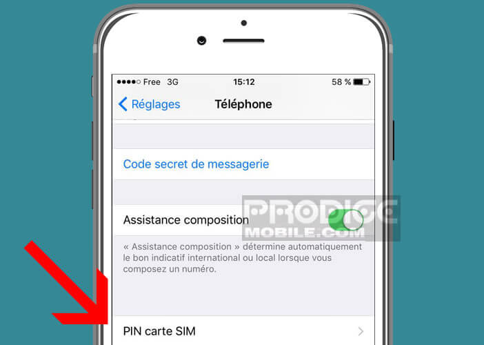 Ouvrez les paramètres Code PIN dans la rubrique réglages de l’iPhone