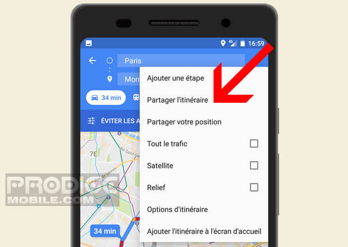 Envoyer l’itinéraire créé sur Maps par mail, SMS ou appli de messagerie