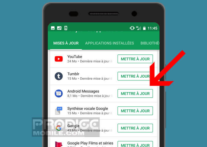 Mettre à jour votre application de messagerie Android