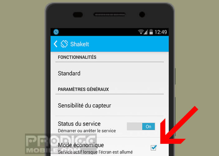 Activer le mode économie de batterie sur l’application Shakeit