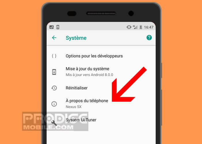 Cliquer sur la rubrique intitulée A propos du téléphone