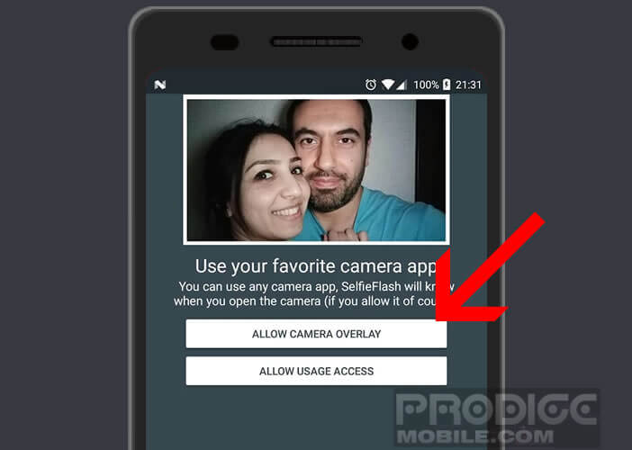 Autoriser Selfie Flash à fonctionner en superposition d’écran