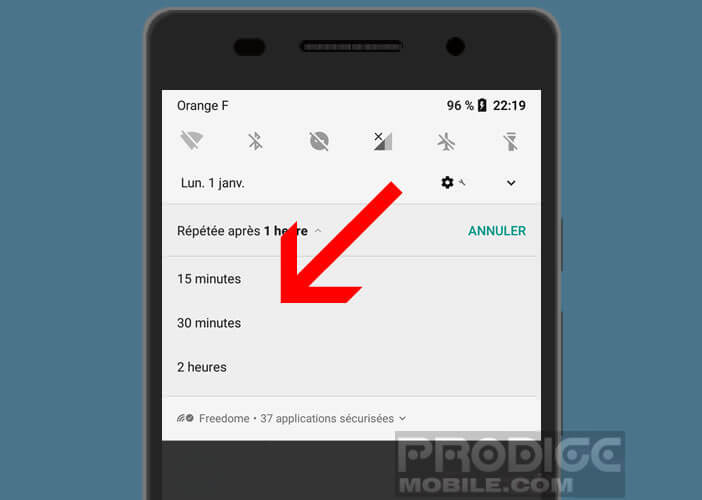 Définir le délai de répétition des alertes Android