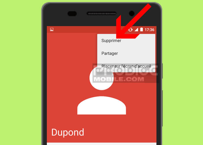 Effacer dans l’appli répertoire une fiche contact dupliquée