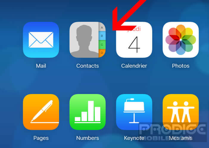 Lancer la fonction carnet d’adresses d’iCloud