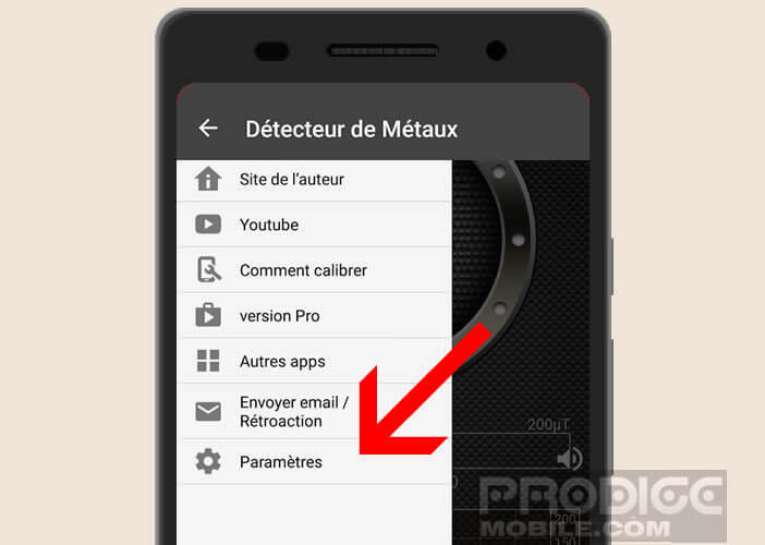 Modifier les paramètres de l’application Metal Detector