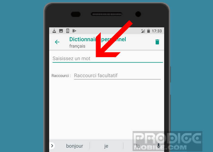 Bouton plus pour ajouter un mot dans le dictionnaire personnel d’Android