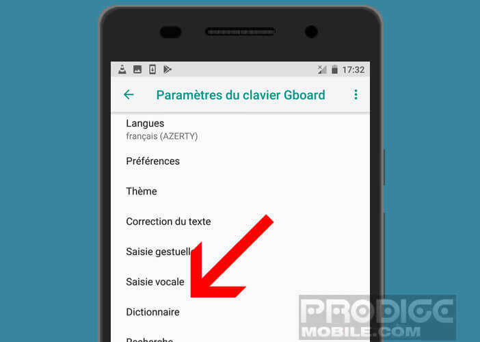 Modifier la configuration du dictionnaire du clavier