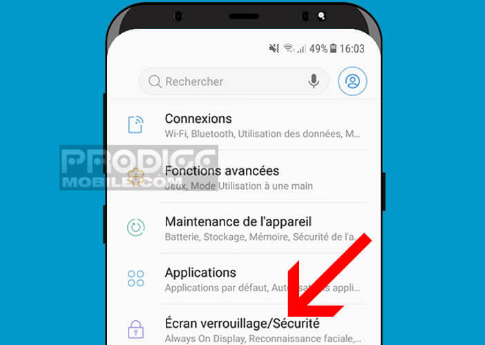 Ouvrir les paramètres de l’écran de verrouillage du Samsung S9