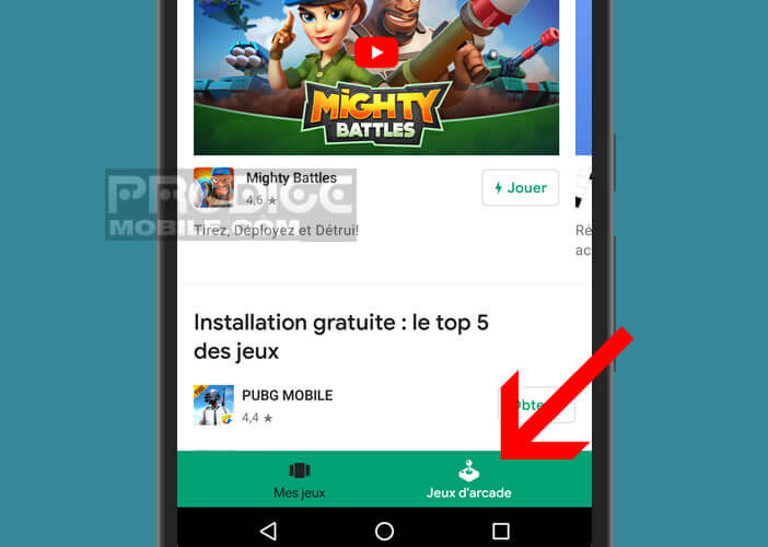 Ouvrez l’onglet jeu Arcade dans l’application