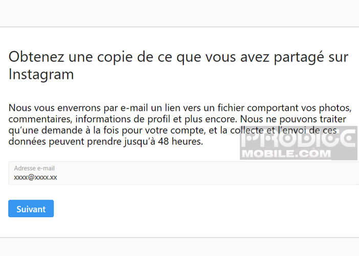 Demander une copie des contenus photo et vidéo partagés sur Instagram