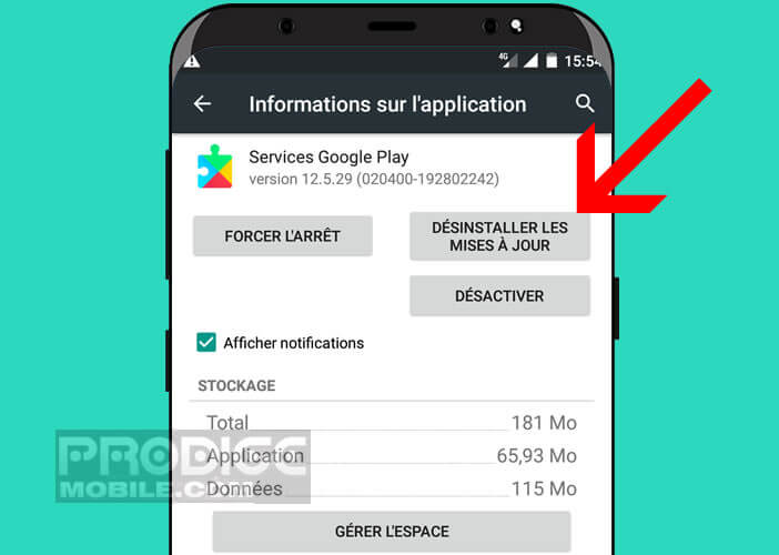 Désinstaller les updates de l’appli Services Google Play