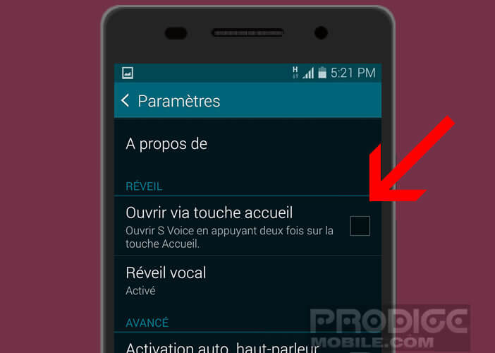 Désactiver la fonction permettant de lancer S Voice depuis la touche d’accueil du mobile