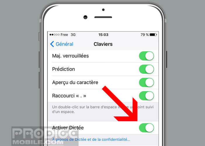 Désactiver la fonction de dictée vocale de l’iPhone