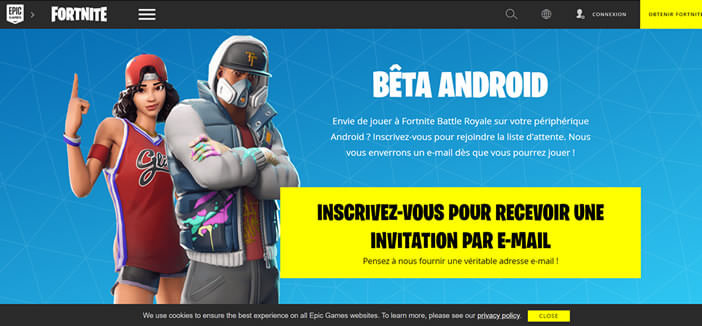 S’inscrire pour recevoir une invitation à jouer à Fortnite