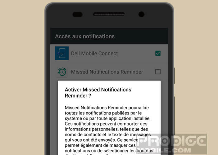Autoriser l’application Missed Notifications Reminder d’accéder aux données de votre mobile