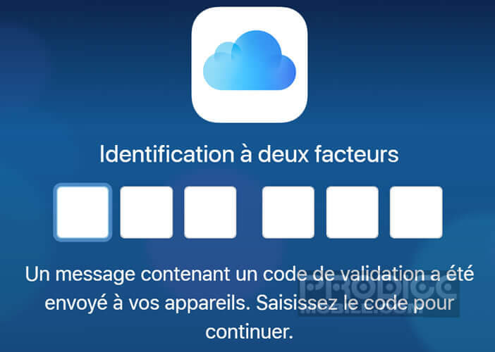 Rentrer le code sur iCloud pour l’authentification double facteur