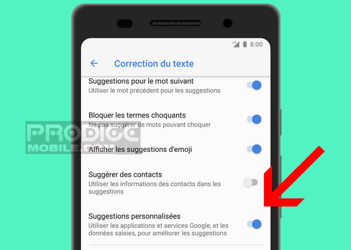 Arrêter le service de suggestions personnalisées du clavier virtuel de Google