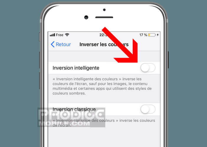 Le mode d’inversion intelligente de couleurs du téléphone Apple