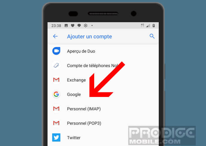 Sélectionnez le compte Personnel IMAP dans les paramètres Gmail