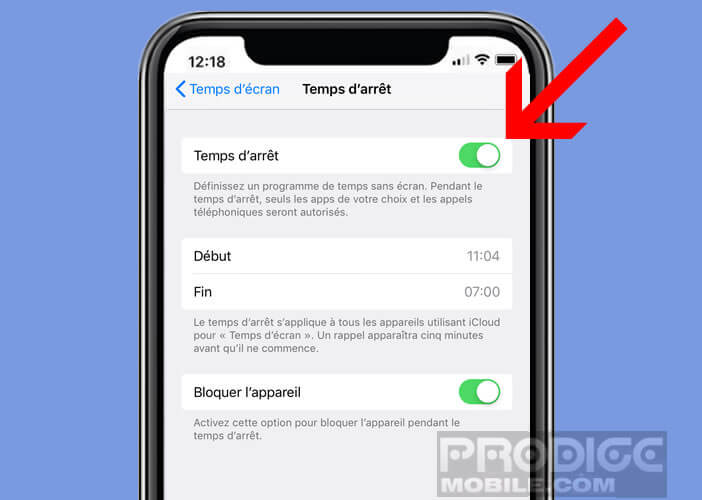 Activer la fonction temps d’arrêt pour bloquer l’utilisation du smartphone