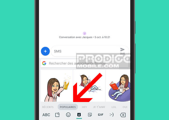 Sélectionner l’une des catégories de stickers pour le clavier Android