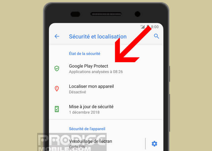 Lancer Google Play Protect sur un smartphone Android