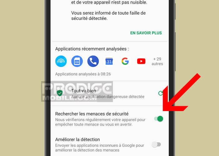 Activer la fonction de recherche automatique d’applications malveillantes