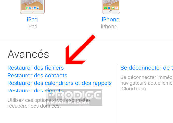 Restaurer des fichiers et des photos depuis le site iCloud