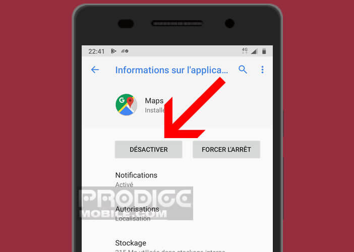 Désactiver l’application Google Maps de votre mobile