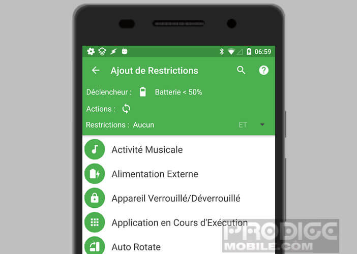 Ajouter des restrictions à votre macro pour smartphone Android