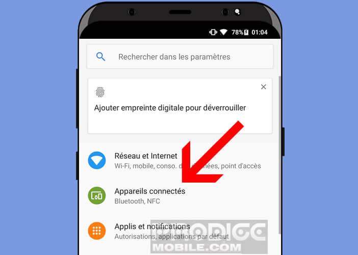 Ouvrer les options des paramètres Bluetooth d’Android