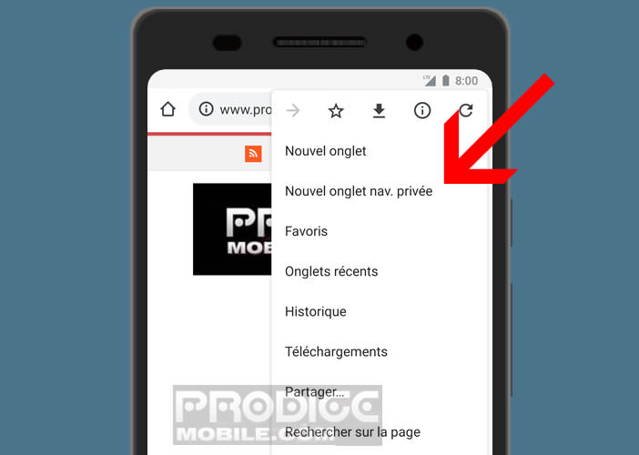 Ouvrir un onglet en mode incognito dans l’application Google Chrome