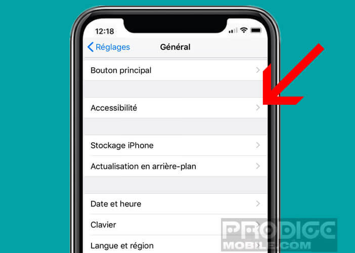 Ouvrir les paramètres de réglages de l’accessibilité de iOs