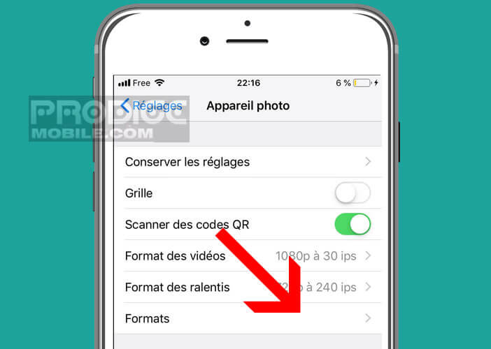 Modifier le format de l’appareil photo sur un smartphone Apple