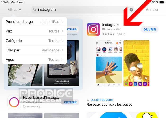 Afficher Instagram dans la boutique d’apps d’Apple